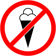 No ice cream, food, eat prohibited symbol.