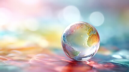A vibrant globe resting on colorful water, symbolizing harmony and global unity.