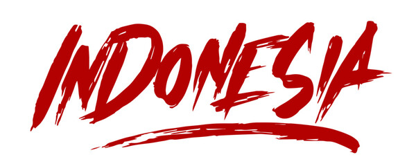 A hand-drawn style red INDONESIA text on white background