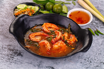 Asian sour spicy soup with prawn