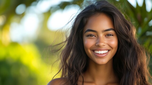 Portrait of inspiring Miss Universe contestant smiling naturally, confident and kind presence