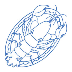Lobster sketch. Lobster on plate. Seafood.