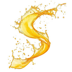 Splash of orange or pineapple juice in dynamic swirl, isolated on transparent cutout background