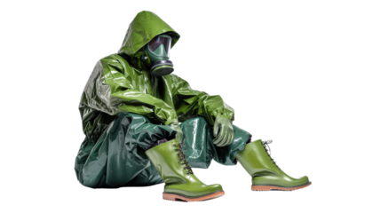 Chemical protective suit with attached gloves and boots background isolated on a Transparent background, PNG file.
