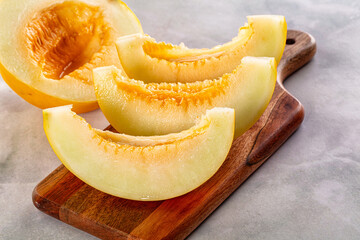 Ripe sweet juicy melon with slices