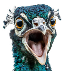 The peacock screams loudly, isolated 