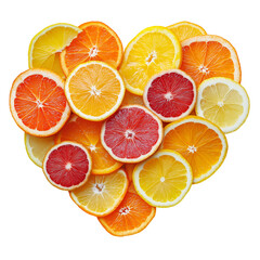 Citrus slices arranged to form a heart, isolated 