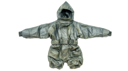 Chemical suit laid flat showing full coverage design background isolated on a Transparent background, PNG file.