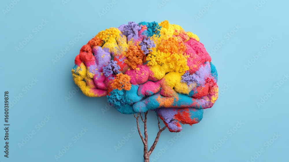 Poster vibrant abstract brain design showcasing creativity and colorful thought patterns.