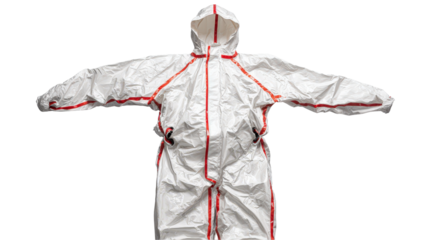 Chemical suit laid flat showing full coverage design background isolated on a Transparent background, PNG file.
