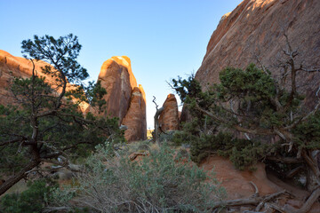 At Skyline Arch, Arches National Park in the golden hour