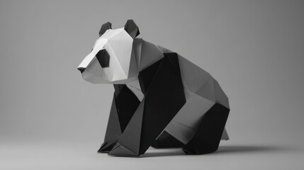 Origami Panda Amidst Minimalism: A meticulously crafted origami panda, with a striking black and white design, poised against a minimalist backdrop, evoking a sense of artistic wonder and tranquility.