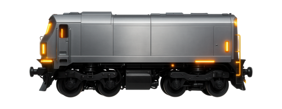 Hybrid locomotive with advanced suspension and bright warning lights