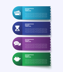 Stickers marketing infographic design template. Four steps vertical infographic layout with icons