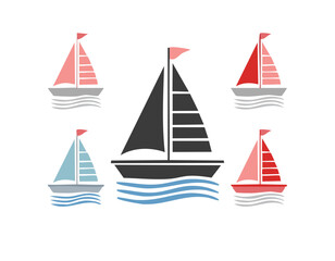 boat sailing logo silhouette icon vector illustration.journey, transportation, wind, sail, sailboat, sailing, ship, sport, illustration, yacht, yachting, adventure, design, sign, symbol, vacation, 