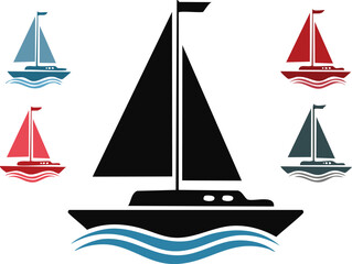 boat sailing logo silhouette icon vector illustration.journey, transportation, wind, sail, sailboat, sailing, ship, sport, illustration, yacht, yachting, adventure, design, sign, symbol, vacation, 
