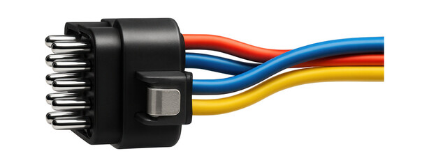 Multi-pin electrical connector with color-coded wiring and clamp fasteners