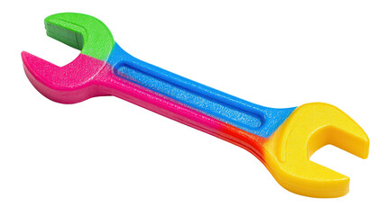 Child-size plastic toy wrench in bright color background isolated on a Transparent background, PNG file.