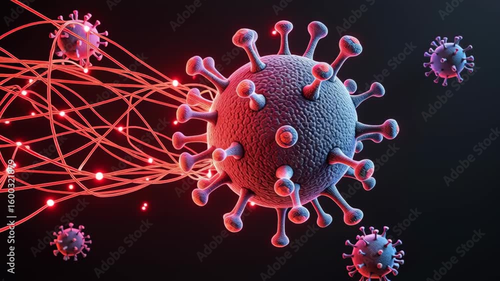 Poster hiv virus concept ,colorful digital representation of microscopic virus pathogen with dynamic flow a