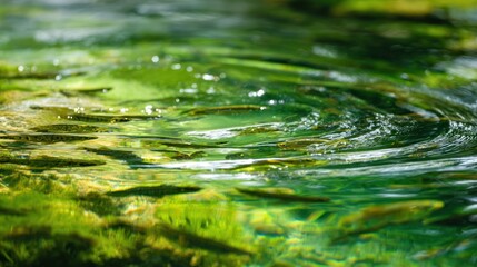 Underwater World: A captivating close-up showcases a vibrant underwater world teeming with life. Sun-dappled waters revealing a mesmerizing ballet of fish amidst lush aquatic vegetation.