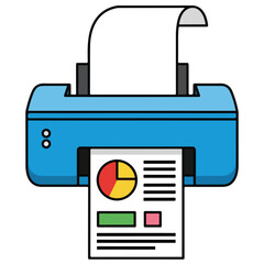A Colorful Vector Printer Icon with Printed Chart and Document