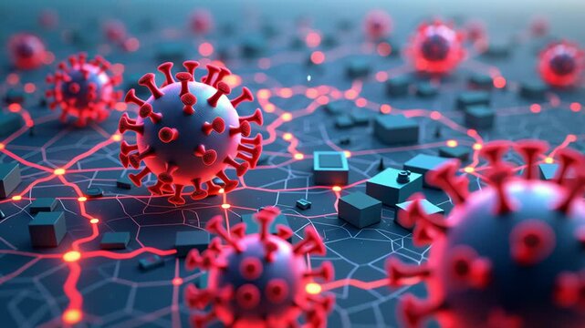 Hiv virus concept ,Virus Particles and Digital Network Understanding Viral Spread Through Technology and Health Connections