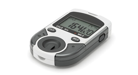 Digital Display Device Featuring a Gray and White Casing with a Numerical Display set Against an Isolated White Background