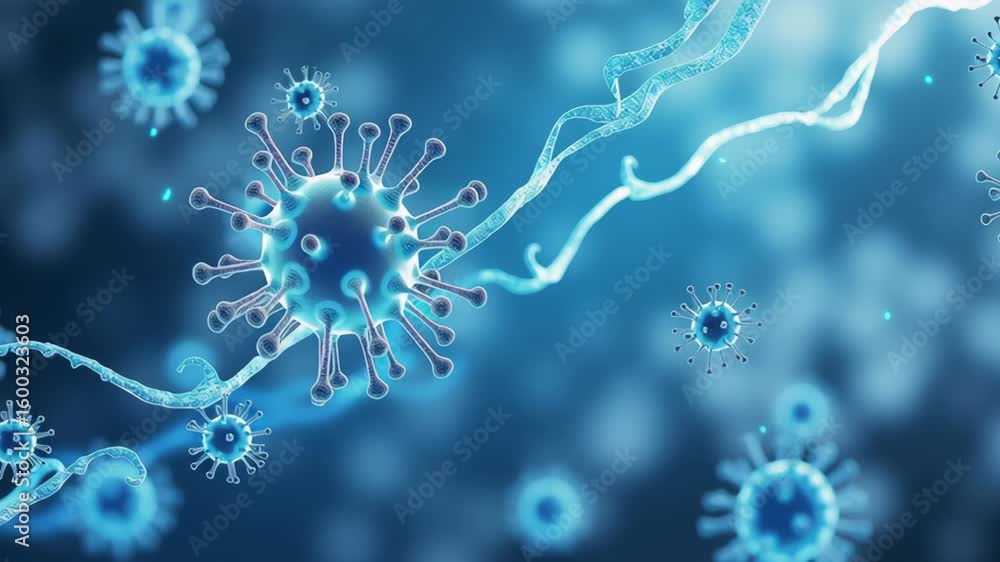 Poster hiv virus concept ,microscopic view of viruses and dna exploring genetic structures vibrant colors a