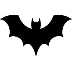 Black Bat Silhouette with Spread Wings for Halloween Decoration and Design