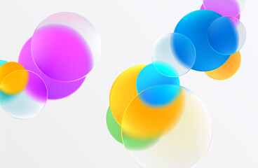 Colored and glass circles and balls. Abstract light geometric background.