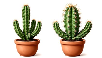 Two potted cacti, each featuring a unique yet familiar form. The cacti stand tall, adding a touch of the desert landscape