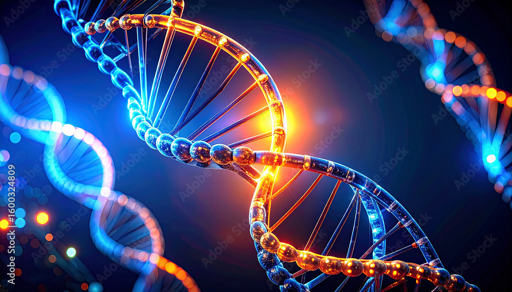 Aufkleber 3d glowing dna strand with abstract data points concept as an abstract digital art piece featuring a