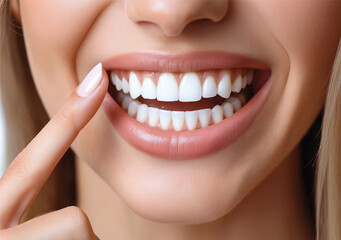 Close up of a woman s bright white smile and healthy teeth