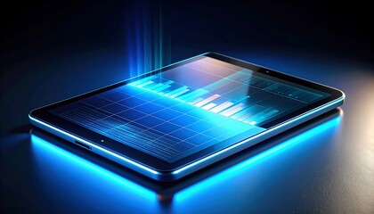 Analyzing Data Graph on Tablet Screen with Glowing Blue Light