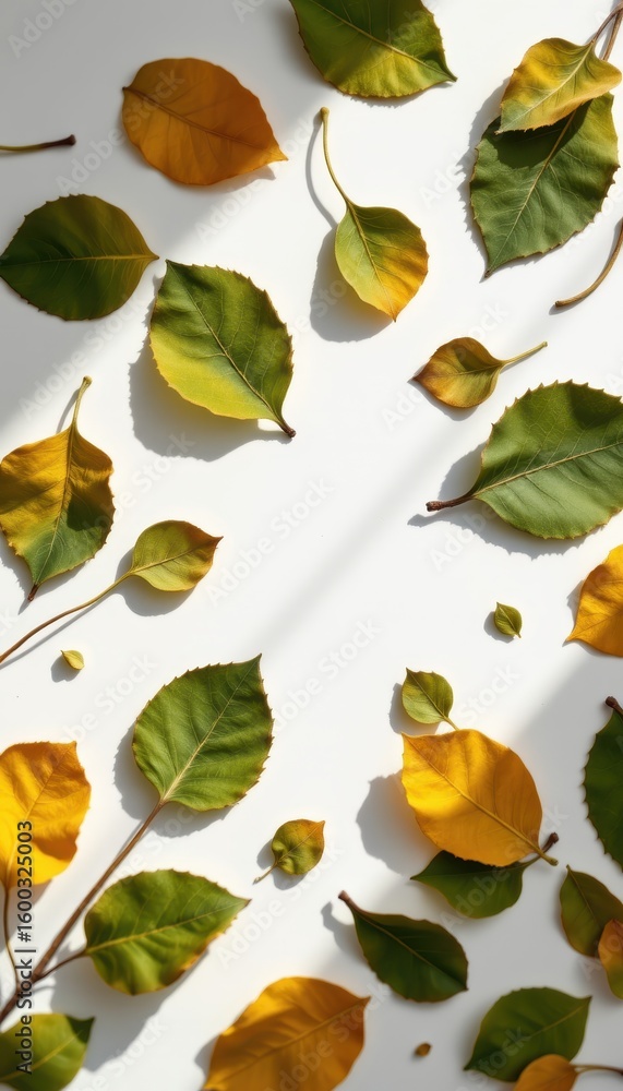 Poster colorful autumn leaves over light background creating natural texture and pattern