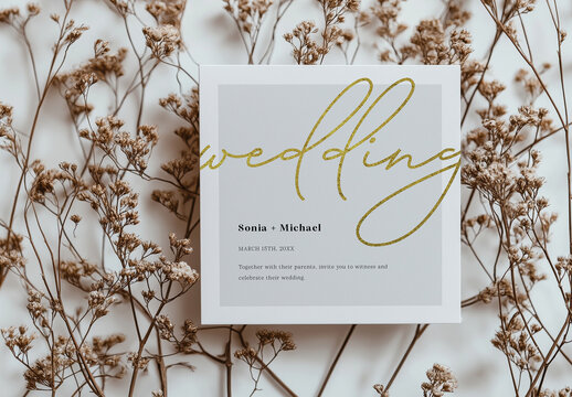 Elegant Square Wedding Invitation With Gold