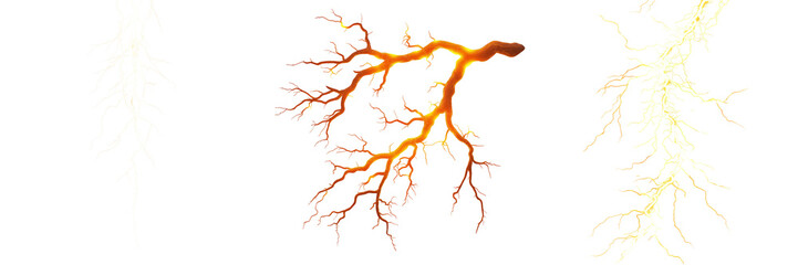 Set of orange lightning bolts, isolated 