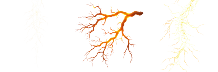 Set of orange lightning bolts, isolated 