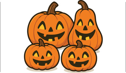Fototapeta premium Group of Smiling Jack-o'-Lanterns – Fun Halloween Pumpkins in Various Shapes