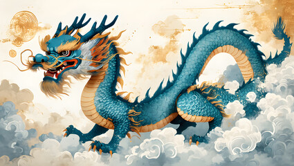 Fototapeta premium Majestic Blue Dragon Among Clouds