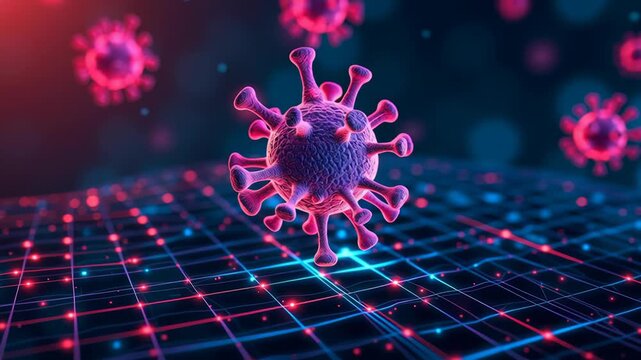 Hiv virus concept ,Vibrant Digital Representation of Microscopic Virus Particles Healthcare Science and Technology Against Grid