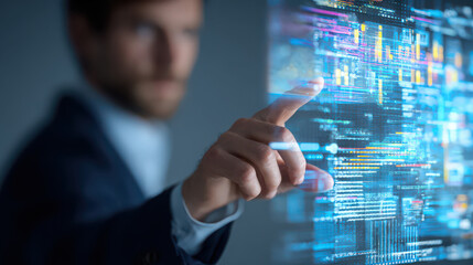 Businessman touching transparent digital stock market data
