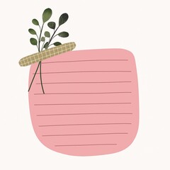 Pink line notes paper and green leaf on white background vector illustration 