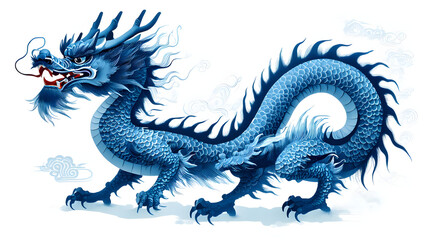 Majestic Blue Chinese Dragon with Clouds