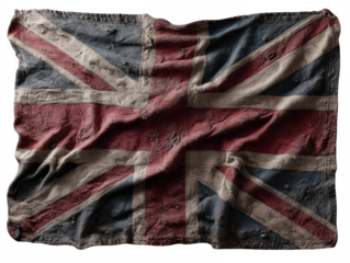 A crumpled union jack flag lies on a transparent background