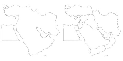 Middle East administrative map, Middle East outline and countries region map set – illustration version