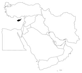Map of cyprus country in Middle East on white background. single country map highlighted by black colour on Middle East map. ME