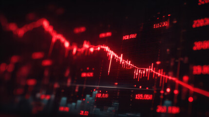 Red stock market chart, financial data analytics, economic
