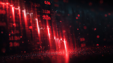 Red stock market chart, financial crisis, digital data, analytics