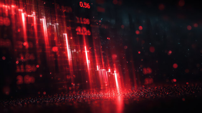 Red stock market chart, financial crisis, digital data, analytics
